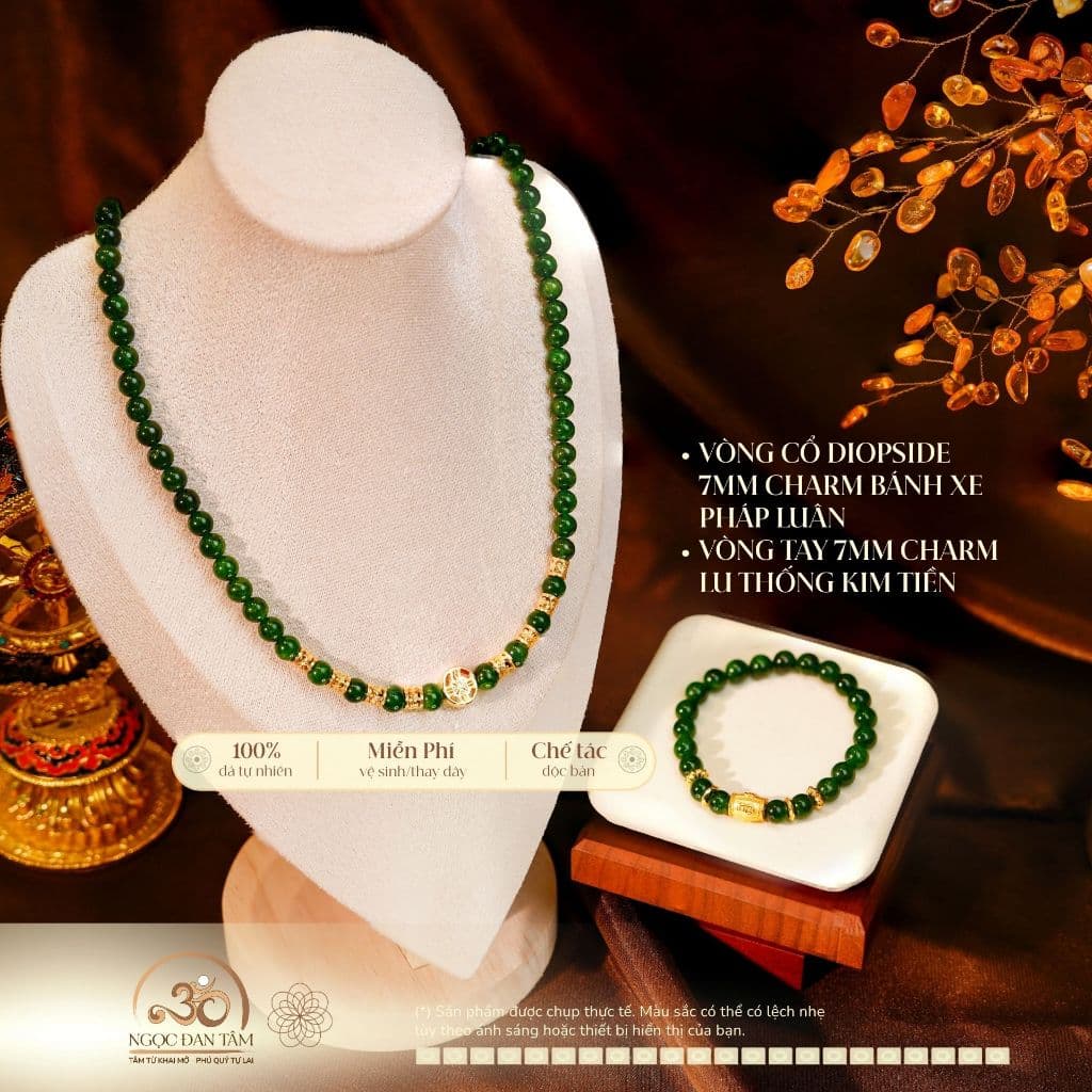 Ngọc Đan Tâm - Bộ Trang Sức Đá Diopside Phối Charm Lu Thống Kim Tiền