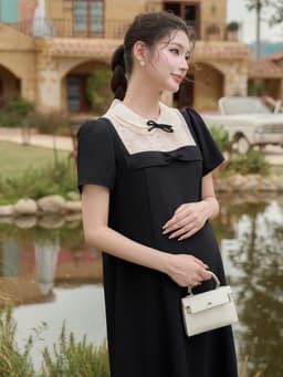 Váy bầu xinh sang chảnh Lymmom phối ren mềm, Váy đầm bầu công sở sang trọng tiểu thư VB204 15