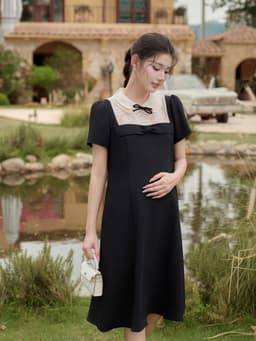 Váy bầu xinh sang chảnh Lymmom phối ren mềm, Váy đầm bầu công sở sang trọng tiểu thư VB204 9
