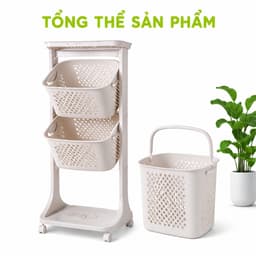 Kệ Xe Đẩy Đựng Quần Áo 2 Tầng Bánh Xe Xoay 360 Độ GD52 - Giá Để Quần Áo Bẩn 2 Giỏ Có Bánh Xe An Toàn 2