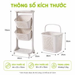 Kệ Xe Đẩy Đựng Quần Áo 2 Tầng Bánh Xe Xoay 360 Độ GD52 - Giá Để Quần Áo Bẩn 2 Giỏ Có Bánh Xe An Toàn 6