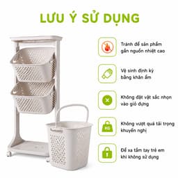 Kệ Xe Đẩy Đựng Quần Áo 2 Tầng Bánh Xe Xoay 360 Độ GD52 - Giá Để Quần Áo Bẩn 2 Giỏ Có Bánh Xe An Toàn 9