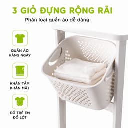 Kệ Xe Đẩy Đựng Quần Áo 2 Tầng Bánh Xe Xoay 360 Độ GD52 - Giá Để Quần Áo Bẩn 2 Giỏ Có Bánh Xe An Toàn 3