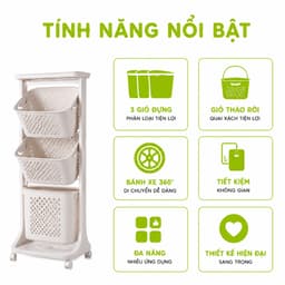 Kệ Xe Đẩy Đựng Quần Áo 2 Tầng Bánh Xe Xoay 360 Độ GD52 - Giá Để Quần Áo Bẩn 2 Giỏ Có Bánh Xe An Toàn 8