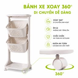 Kệ Xe Đẩy Đựng Quần Áo 2 Tầng Bánh Xe Xoay 360 Độ GD52 - Giá Để Quần Áo Bẩn 2 Giỏ Có Bánh Xe An Toàn 5