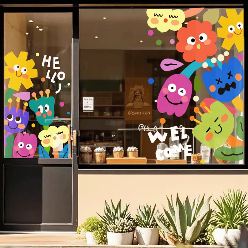 Decal Trang Trí Quán Caffe, Quán Bánh Thu Hút Ánh Nhìn DC11 - Decal Dán Kính Phong Cách Hoạt Hình Ngộ Nghĩnh
