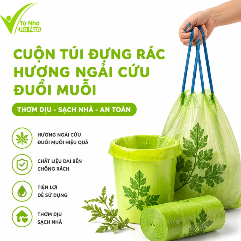 Cuộn 180 Túi Rác Hương Ngải Cứu Đuổi Muỗi GD55 - Túi Rác Hương Ngải Cứu Thơm Dịu PE Chống Thấm