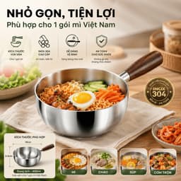 Nồi Inox Tay Cầm Cán Gỗ Mini 14cm Cao Cấp Phù Hợp Nấu 1 Gói Mì, Luộc Trứng, Nấu Cháo, Sữa 6