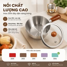 Nồi Inox Tay Cầm Cán Gỗ Mini 14cm Cao Cấp Phù Hợp Nấu 1 Gói Mì, Luộc Trứng, Nấu Cháo, Sữa 7