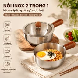 Nồi Inox Tay Cầm Cán Gỗ Mini 14cm Cao Cấp Phù Hợp Nấu 1 Gói Mì, Luộc Trứng, Nấu Cháo, Sữa 8