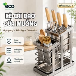 (SẴN) Giá Đựng Dao Thép Carbon Chống Gỉ ECO, Kệ Cài Dao Đũa Nhà Bếp Đa Năng Có Khay Hứng Nước 1