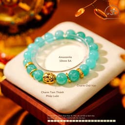 Ngọc Đan Tâm - Vòng Tay Amazonite 10mm 5A Phối Charm Tam Thánh Pháp Luân 2