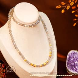 Vòng Cổ Xà Cừ 6mm 5A Phối Charm Trụ Chú Omani Mạ Vàng Viền Bạc 4