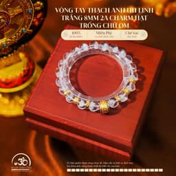 Ngọc Đan Tâm - Vòng Tay Thạch Anh Ưu Linh Trắng 8mm 2A Charm Hạt Trống Chữ Om 1