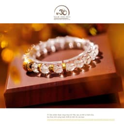 Ngọc Đan Tâm - Vòng Tay Thạch Anh Ưu Linh Trắng 8mm 2A Charm Hạt Trống Chữ Om 4