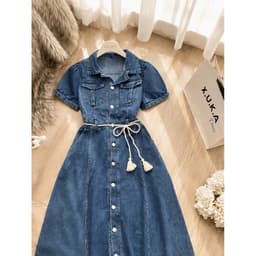 VÁY JEAN DÁNG DÀI CỘT EO ( HÌNH CHỤP THẬT) 4