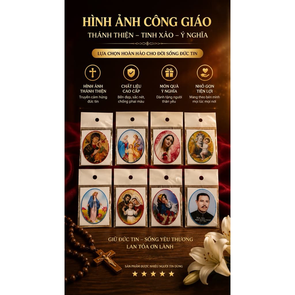 Miếng dán decal công giáo in hình Chúa, Đức Mẹ - 5x6cm