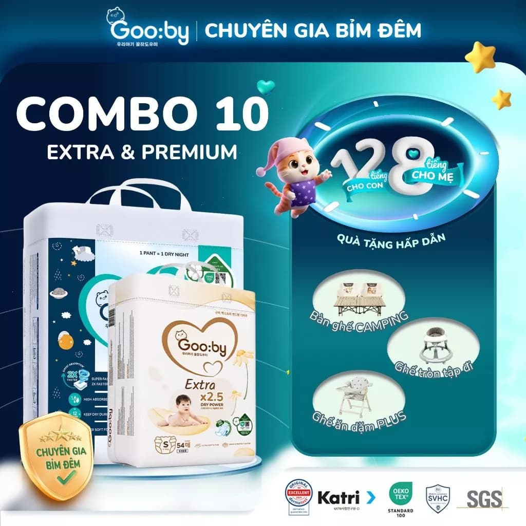 [KÈM QUÀ] COMBO 10 Bịch Gooby Extra/Premium cải tiến, mỏng mềm ,thấm hút size NB/S/M/L/XL/XXL/3XL