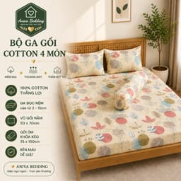 Bộ Ga Gối Cotton Thắng Lợi 4 Món Aniva Bedding Chính Hãng | Mềm Mại, Thoáng Mát, Thấm Hút Tốt, Đủ Size 1m - 1m8 2
