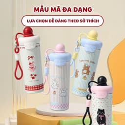 Bình GiữNhiệt XCUP 600ml Họa Tiết Mèo Con Dễ Thương  Ly giữ Nhiệt Nóng Lạnh Inox 316 Cao Cấp Có Quai Xách Tiện Lợi 2