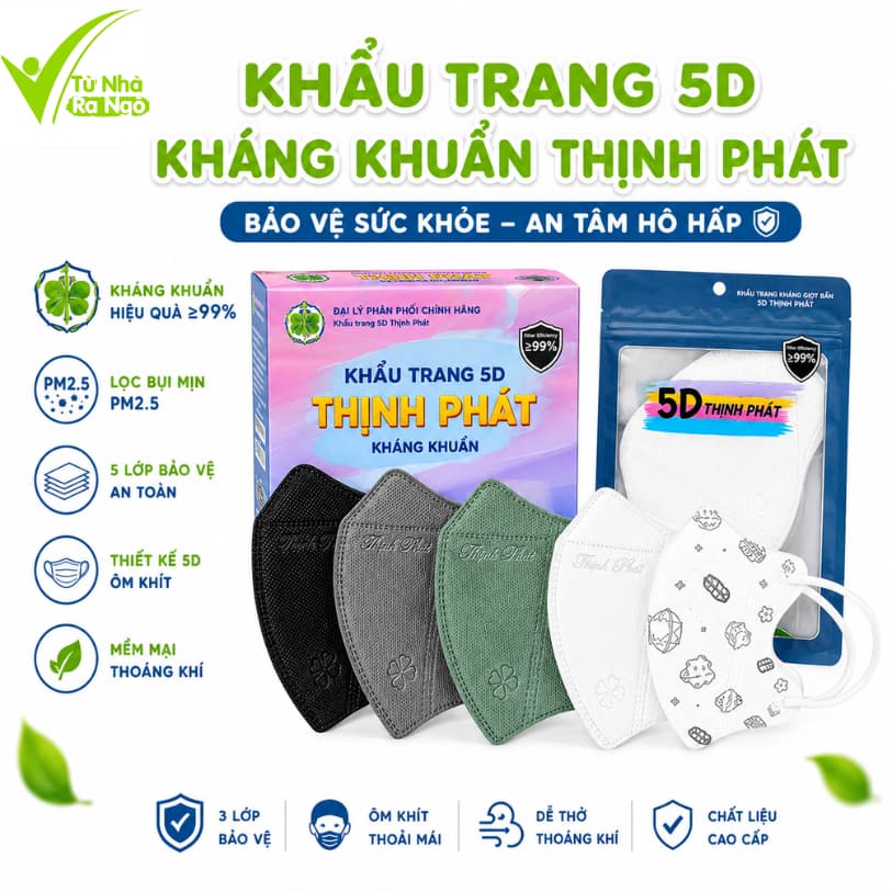 Khẩu Trang 5D Thịnh Phát Kháng Khuẩn 3 Lớp Lọc GD71 - Khẩu Trang Thịnh Phát 5D 3 Lớp Lọc Thoáng Khí