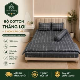 Bộ Chăn Ga Gối Cotton Thắng Lợi 5 Món Aniva Bedding Chính Hãng | Size 1m6, 1m8 | Cotton Thoáng Mát 1