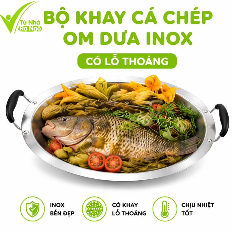 Khay Cá Chép Om Dưa Inox Dùng Bếp Từ Bếp Gas GD77 - Bộ Khay Cá Chép Om Dưa Inox 304 Chống Gỉ