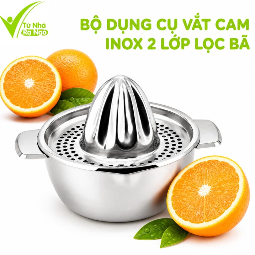 Bộ Vắt Cam Inox 304 Cao Cấp, Dụng Cụ Ép Cam Thủ Công GD116 - Ca Vắt Cam Chanh Inox Lọc Hạt Và Bã