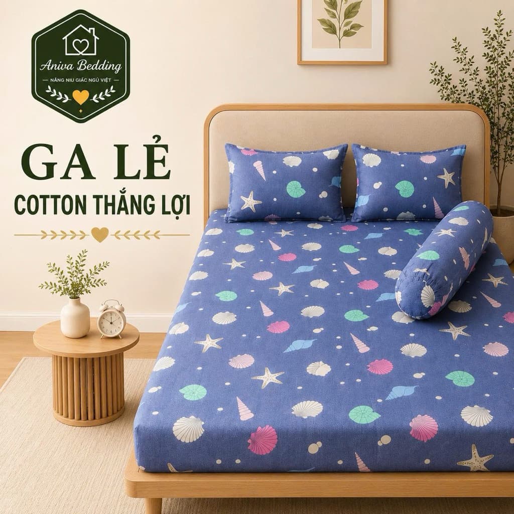 Ga Lẻ Cotton Thắng Lợi Aniva Bedding Chính Hãng - Ga Bọc Nệm Cotton Size 2m x 2m, 2m x 2m2 Phù Hợp Nệm Cao 10-30cm