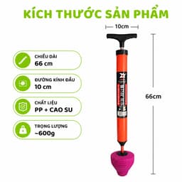 Cây Bơm Thụt Thông Bồn Cầu Tay Cầm Chắc Chắn GD136 - Dụng Cụ Thông Tắc Nhà Vệ Sinh Đầu Cao Su TPR 6