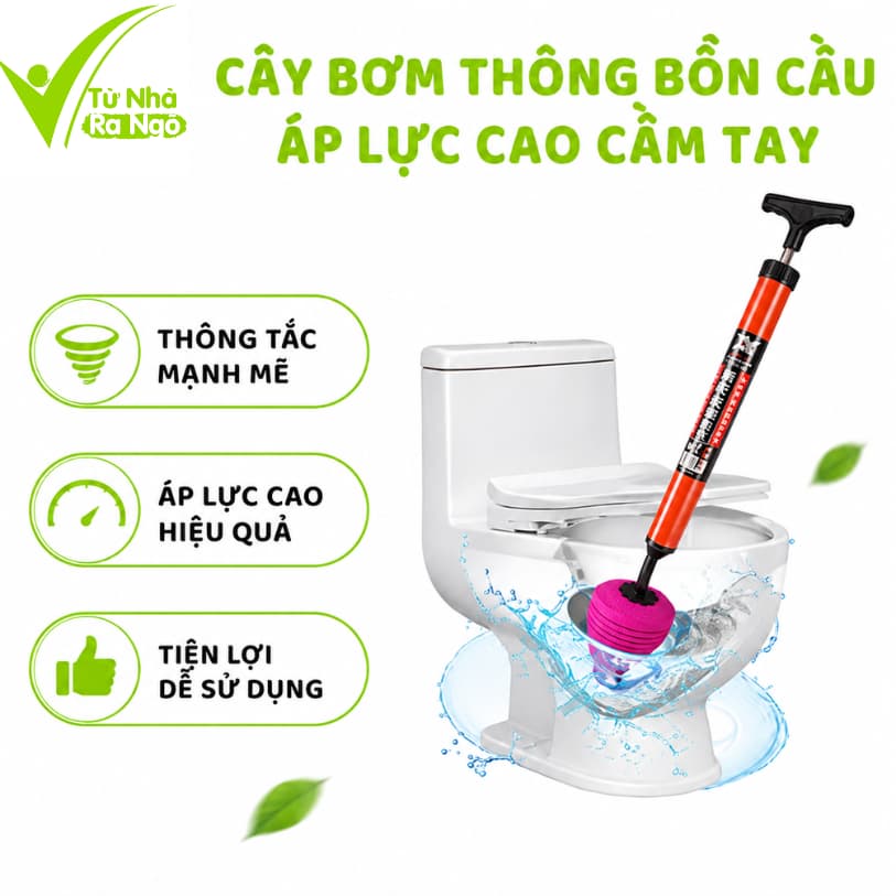 Cây Bơm Thụt Thông Bồn Cầu Tay Cầm Chắc Chắn GD136 - Dụng Cụ Thông Tắc Nhà Vệ Sinh Đầu Cao Su TPR