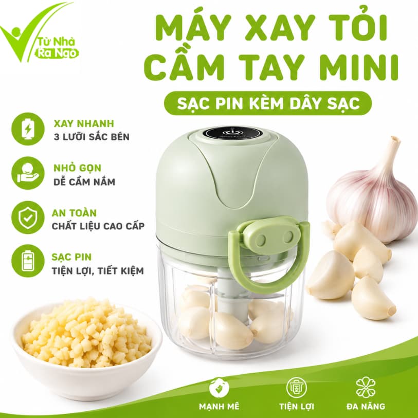 Máy Xay Tỏi Ớt Mini Cầm Tay Lưỡi Dao Sắc Bén Xay Nhuyễn GD139 - Máy Xay Tỏi Ớt Cầm Tay Mini Đa Năng
