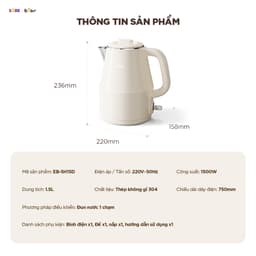Ấm Siêu Tốc Bear EB-5H15D, 1.5Lit - 1500w, Ruột Inox 304 An Toàn, Hàng Chính Hãng 9