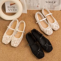 [Erosska] - Giày búp bê nữ balletcore lưới phối nơ màu trắng - EL085 8