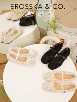 [Erosska] - Giày búp bê nữ balletcore lưới phối nơ màu trắng - EL085 16
