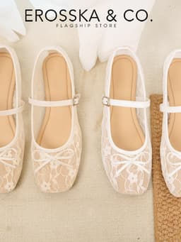 [Erosska] - Giày búp bê nữ balletcore lưới phối nơ màu trắng - EL085 14