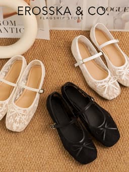 [Erosska] - Giày búp bê nữ balletcore lưới phối nơ màu trắng - EL085 15