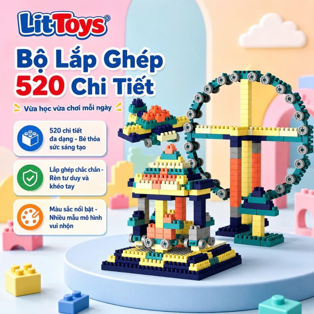 Bộ Xếp Hình Công Viên Giải Trí 520 Chi Tiết BiboToys - Đồ Chơi Lắp Ghép Phát Triển Tư Duy Cho Bé