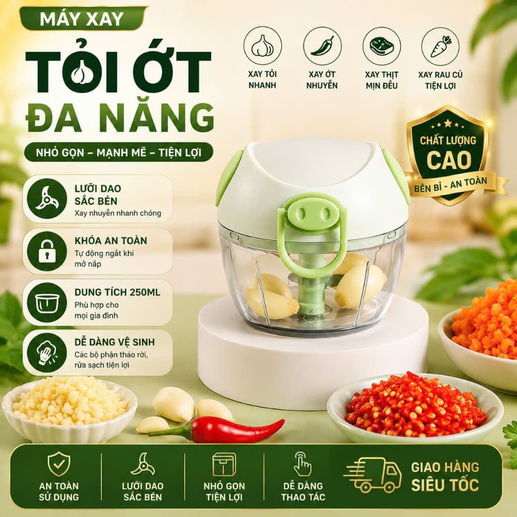 [ HỎA TỐC ] Máy xay mini PTLUXURY 3 lưỡi dao xay tỏi ớt đa năng tiện lợi