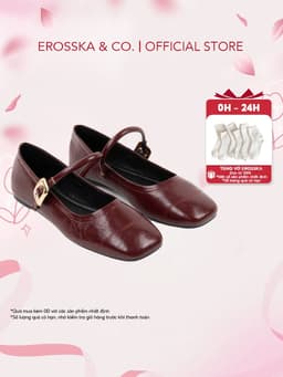Erosska - Giày búp bê nữ ballet core mũi vuông, quai ngang phối khóa màu nâu  - EL084 10