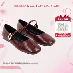 Erosska - Giày búp bê nữ ballet core mũi vuông, quai ngang phối khóa màu nâu  - EL084 1