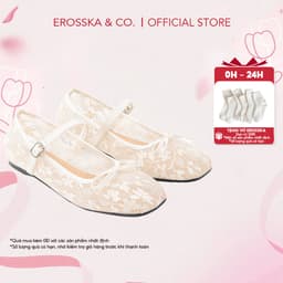 EROSSKA - Giày nữ ballet core lưới quai ngang phối nơ màu trắng kiểu dáng basic màu kem  - EL085 1