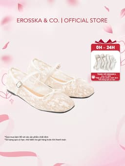 EROSSKA - Giày nữ ballet core lưới quai ngang phối nơ màu trắng kiểu dáng basic màu kem  - EL085 10