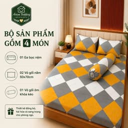 Bộ Ga Gối Cotton Thắng Lợi 4 Món Aniva Bedding 2mx2m - 2m2x2m Cotton Mềm Mại, Thoáng Mát, Ga Bọc Nệm Cao 3-15cm 1