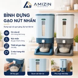 Hộp đựng gạo - Thùng đựng gạo tiện ích 10kg Hokori Việt Nhật 5338. Có cốc đong gạo. Nút bấm lấy gạo tự động. 1