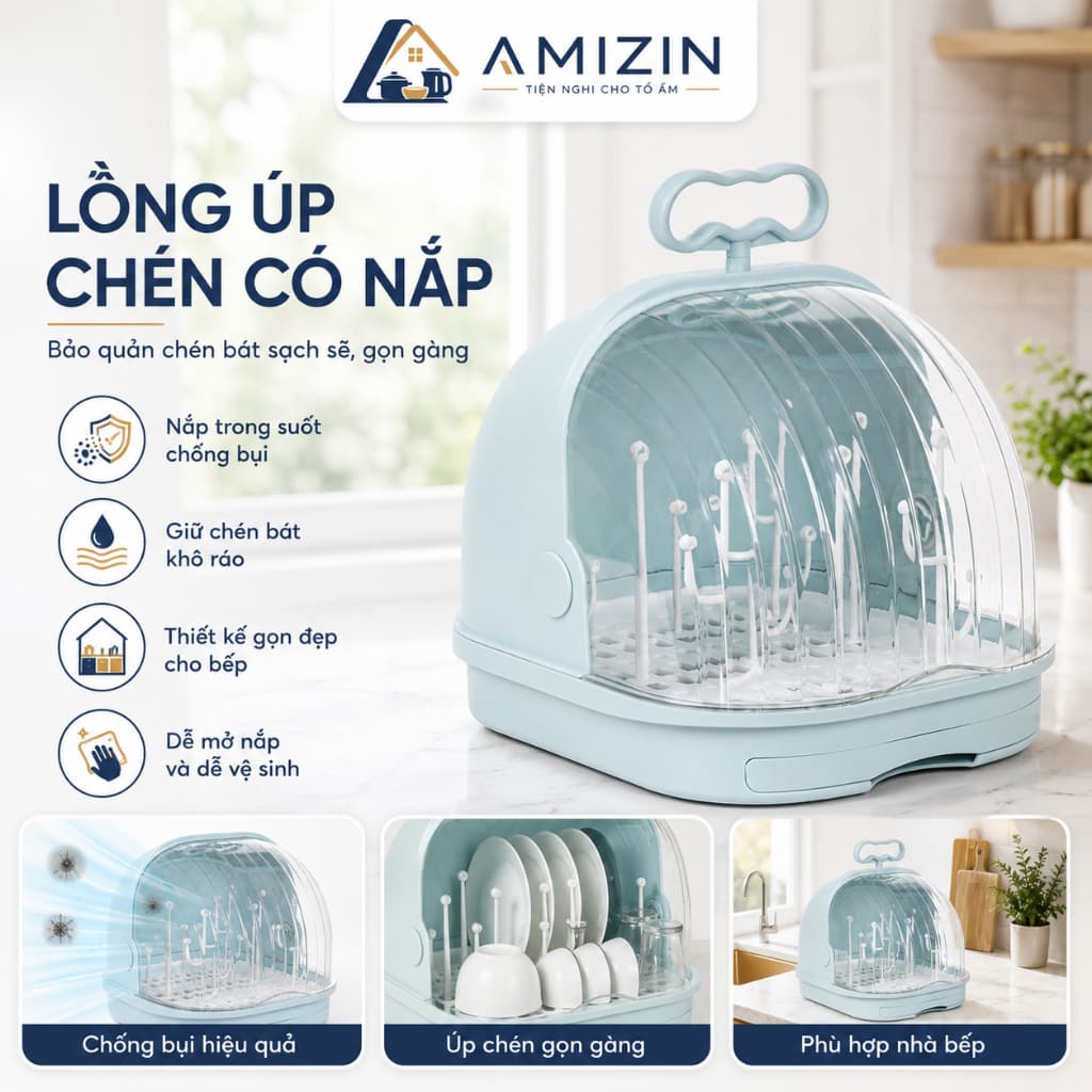 AMIZIN KHAY ÚP LY NẮP HOKORI 1356 ÚP LY CHỐNG BỤI CÓ NẮP ĐẬY  NHỰA VIỆT Nhật AMIZIN