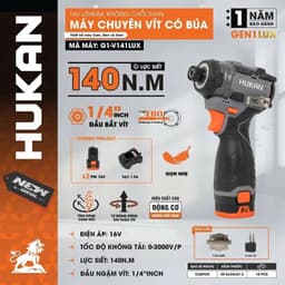 Chuyên vít có búa dùng pin HUKAN G1-V141LUX, Lực siết 140Nm, 3 chỉnh tốc nhanh - Không chổi than 1