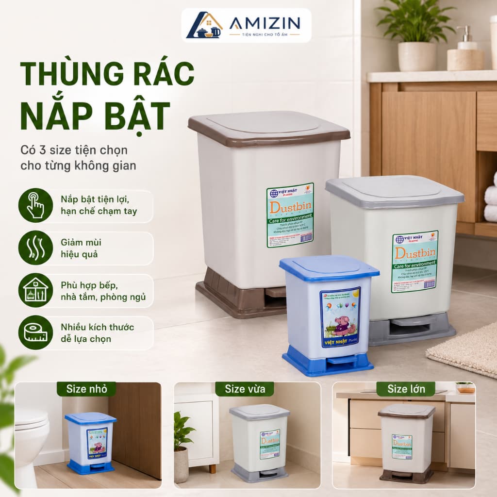 Thùng rác nhựa, thùng đựng rác có nắp Việt Nhật
