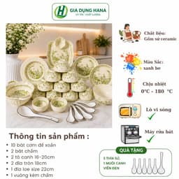 Bộ Bát Đĩa Hoa Dành Dành Cao Cấp Thương Hiệu Gia Dụng Hana Men Sáng Mịn Đẹp 2