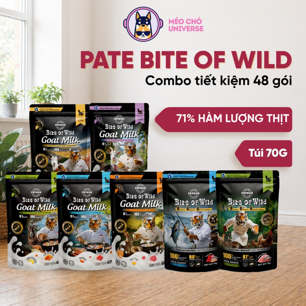 [COMBO 48 GÓI TIẾT KIỆM] Pate Sữa Dê Bite Of Wild 70g Cho Mèo Bổ Sung Dinh Dưỡng-Méo Chò Uni